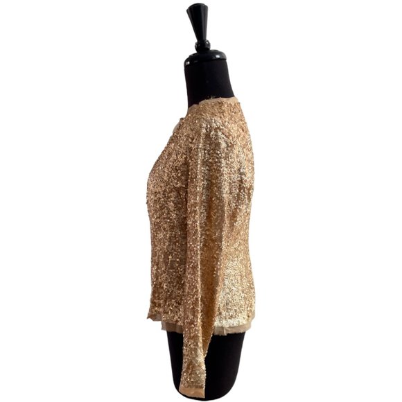 Vintage BeBe Gold Sequined Long Sleeved Open Cardigan Size M - Picture 4 of 8